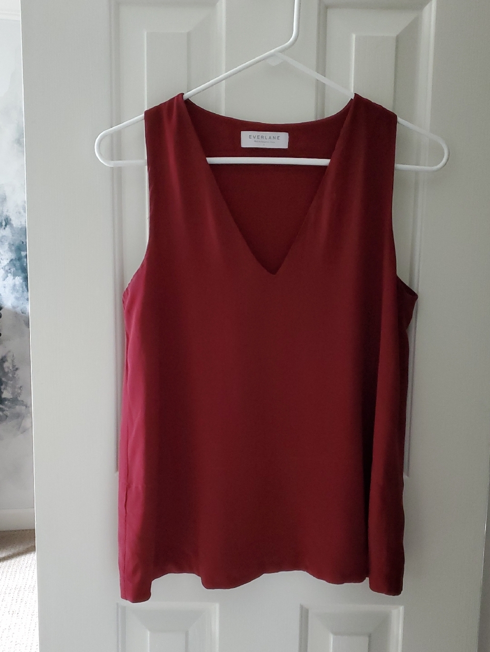 🌟 Everlane Double-Lined V-Neck Silk Tank, Burgundy Wine (2)